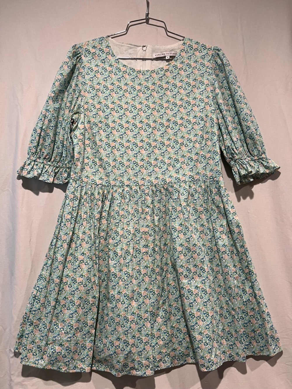 English Factory Anthropologie Blue Floral Puff Sleeve Babydoll Dress Small